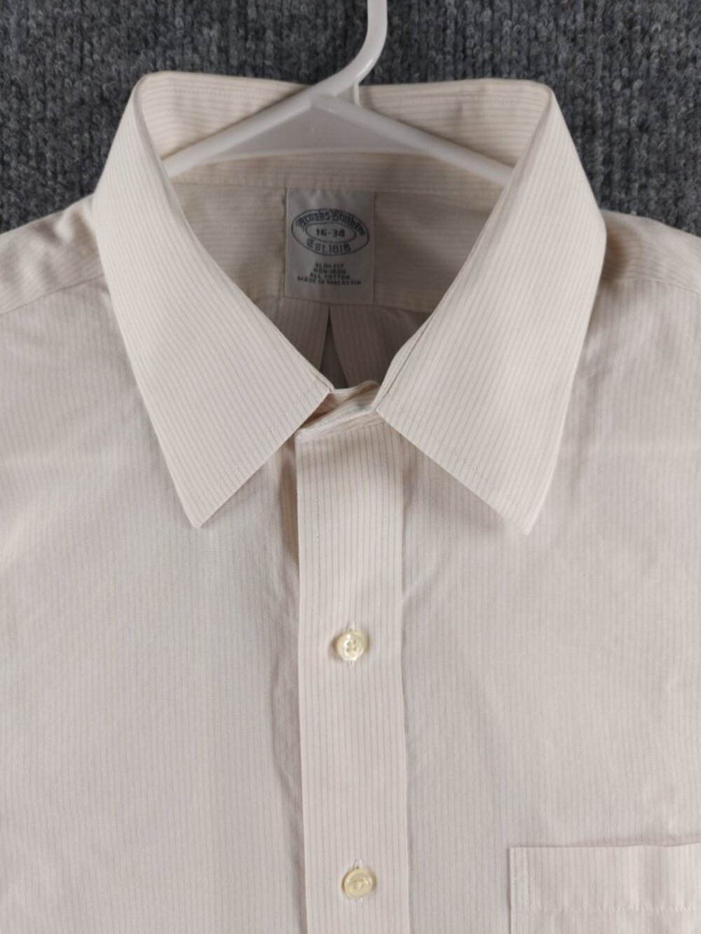 Brooks Brothers Cotton Slim Point Gray Non-Iron 16 34 Striped Men Long Sleeve